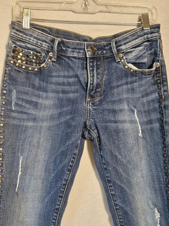 Saks Fifth Avenue Denim - GRAY Saks Fifth Avenue Studded Skinny Jeans Medium Wash Distressed Women's